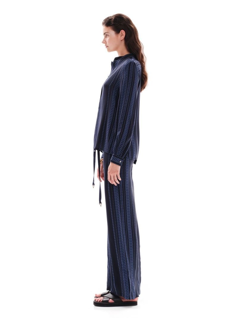 Pants Zeus n Dione Alcestes Textured Silk Wide Leg Pants Navy Blue Apoella