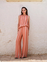 Pants Zeus n Dione Alcestes Textured Silk Wide Leg Pants Orange/Ivory 36 / Orange Ivory Apoella