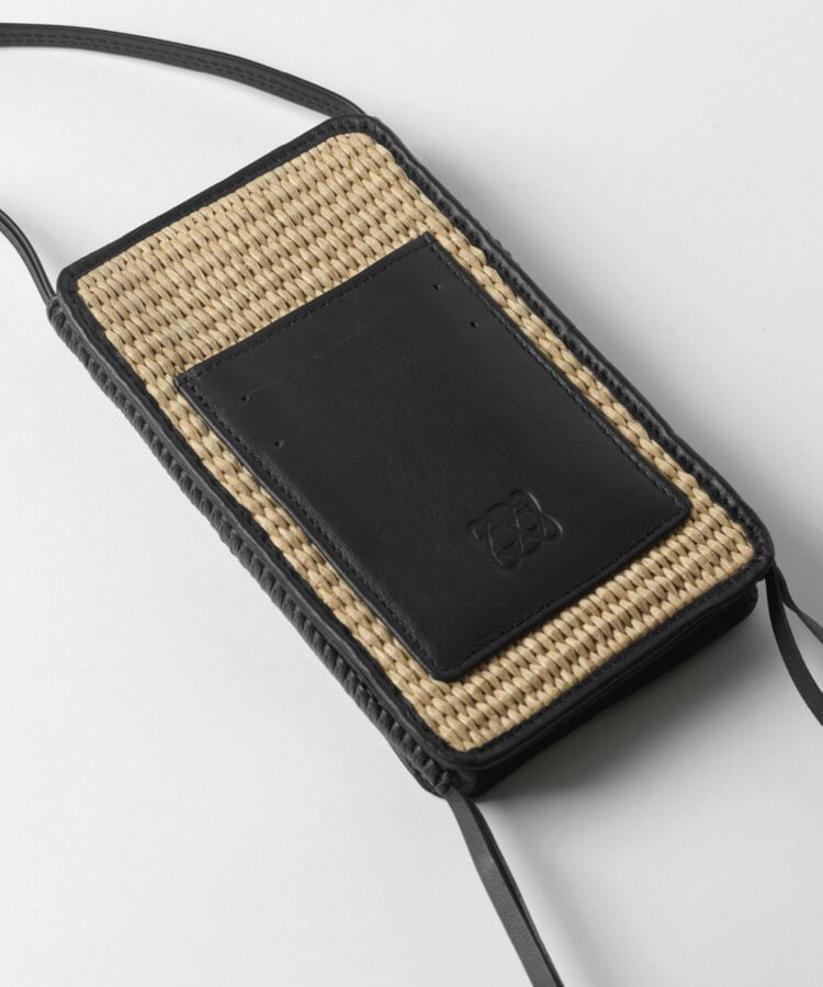 Phone Bags Callista Crafts Cross Phone Bag Leather & Straw Black O/S / Black Apoella
