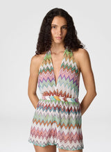 Playsuit Missoni Halter Short Jumpsuit in Lamé Viscose with Macro Zigzag Pattern Apoella