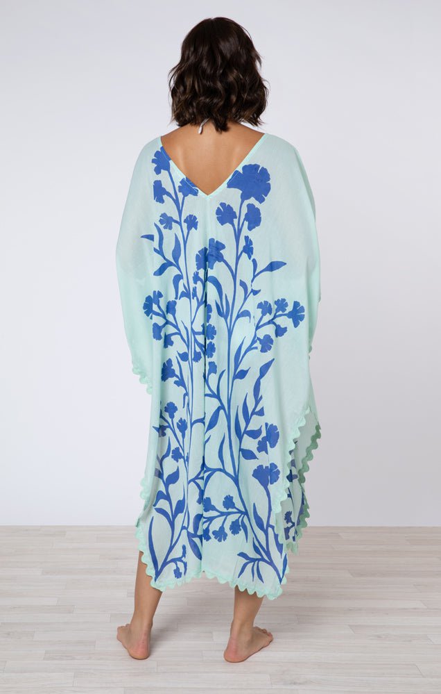 Ponchos Juliet Dunn Midi Poncho Caftan Majorelle Print Aqua/blue ONE SIZE / Aqua Apoella