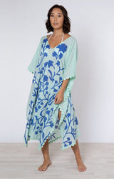 Ponchos Juliet Dunn Midi Poncho Caftan Majorelle Print Aqua/blue ONE SIZE / Aqua Apoella