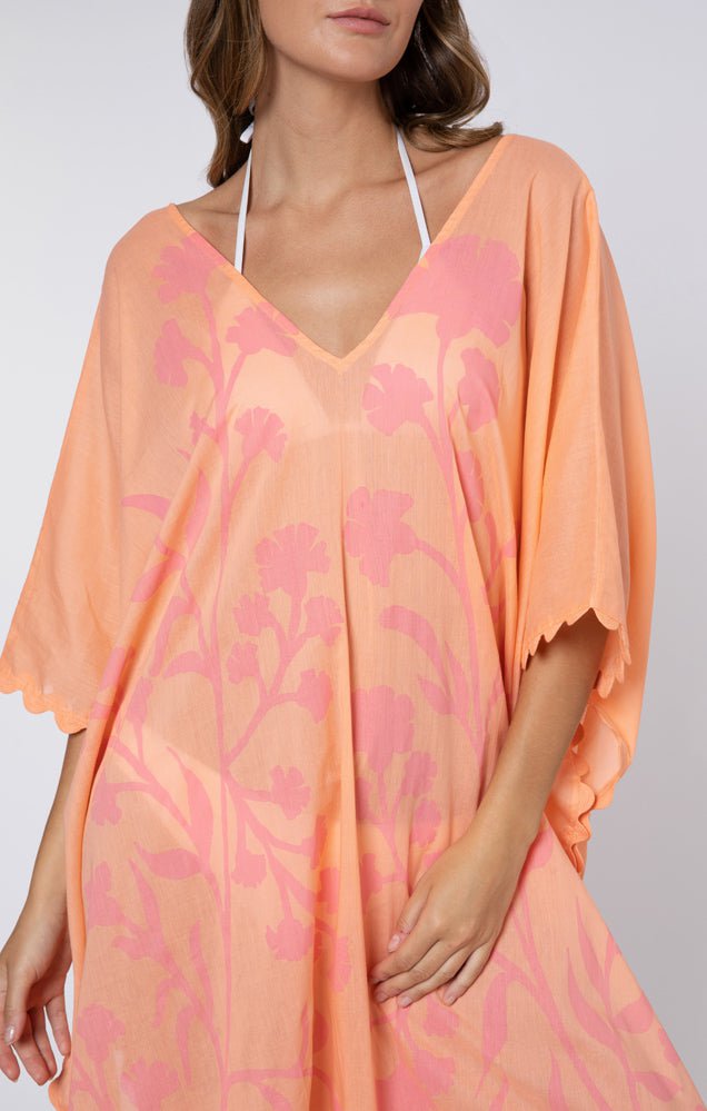 Ponchos Juliet Dunn Midi Poncho Caftan Majorelle Print Peach Pink ONE SIZE / Peach Apoella