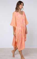 Ponchos Juliet Dunn Midi Poncho Caftan Majorelle Print Peach Pink ONE SIZE / Peach Apoella