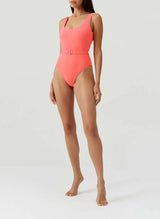 Rio Belted One Piece Apricot Ribbed
