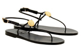 Sandals Ancient Greek Sandals Dimitra Bee Single Strap Sandals Black Apoella