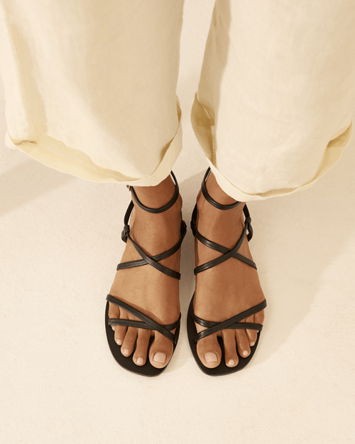 Sandals Manebi Canyon Leather Ankle Strap Sandals Black Apoella