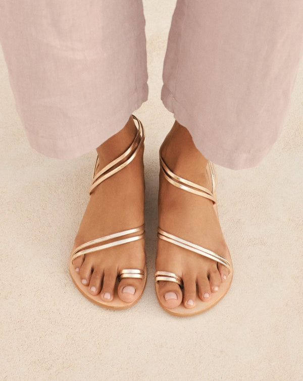 Sandals Manebi Hollywood Leather Ankle Strap Sandals Platinum Apoella