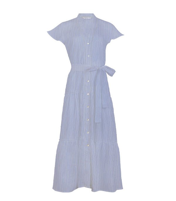 Shirtdress Apoella Milla Long Ruffle Shirtdress Striped Sky Apoella