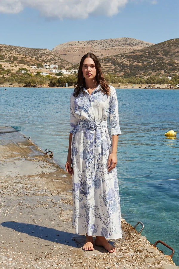 Shirtdress Evi Grintela Valerie Long MS Long Shirtdress Blue/White Corals Apoella