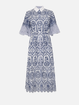 Shirtdress Evi Grintela Valerie Midi Linen Lace Short Sleeve Blue Apoella