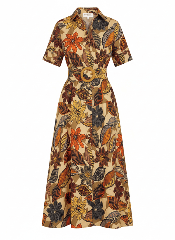 Shirtdress Evi Grintela Valerie Midi Shirtdress Brown Floral Multi Apoella