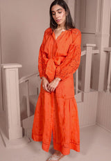 Shirtdress Scarlett Poppies Sunshine Babe Embroidered Ramie Full Sleeve Long Shirtdress Living Coral Apoella