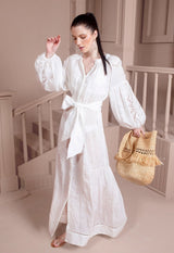 Shirtdress Scarlett Poppies Sunshine Babe Embroidered Ramie Full Sleeve Long Shirtdress Simply White Apoella