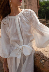 Shirtdress Scarlett Poppies Sunshine Babe Embroidered Ramie Full Sleeve Long Shirtdress Simply White Apoella