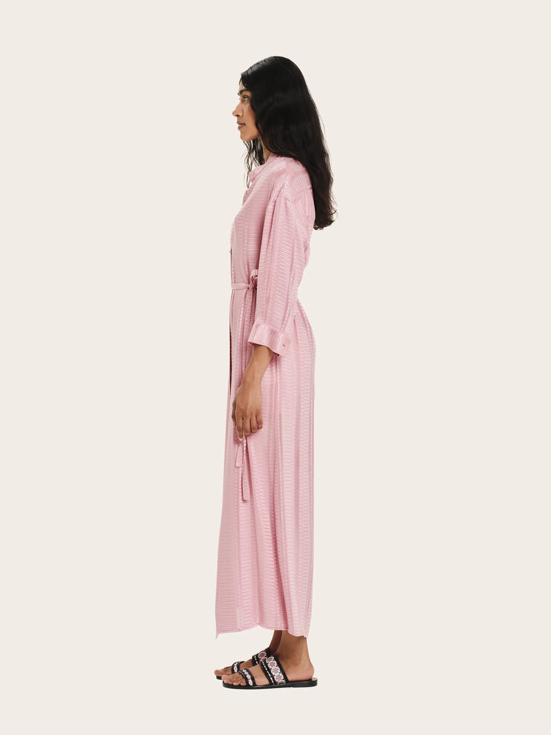 Shirtdress Zeus n Dione Maira Long Textured Silk Shirtdress Pink Apoella