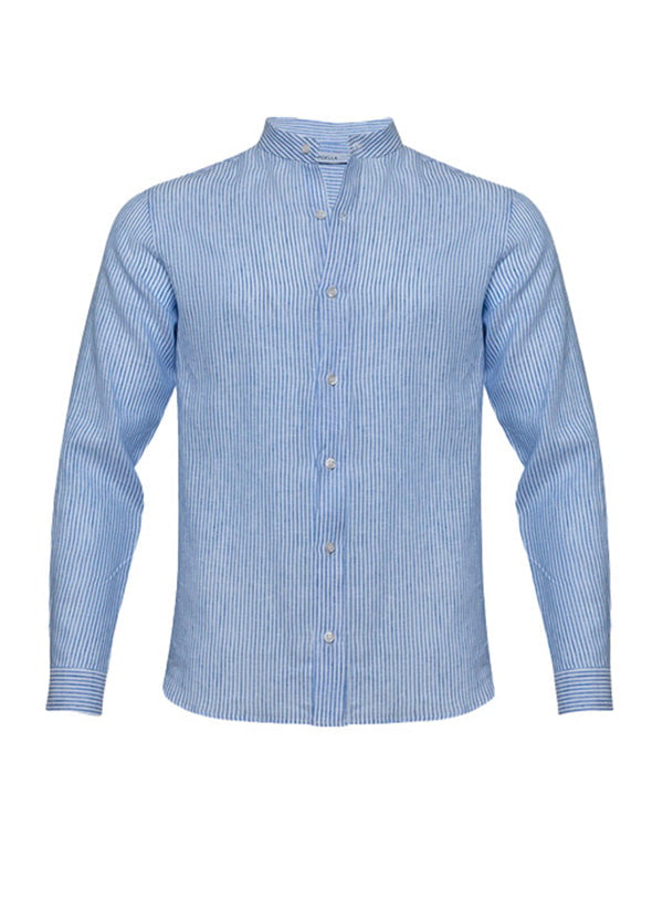 Shirts APOELLA Apollo Linen Mao Shirt Striped White/Blue Apoella