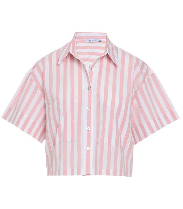 Shirts Apoella Myrto Cropped Shirt Thick Pink/White Stripes Apoella