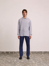 Shirts Frescobol Carioca Telles Striped Linen Regular Shirt Navy Apoella