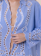 Shirts Juliet Dunn Shirt With Oversized Cutwork Embroidery Blue/White Apoella