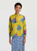 Shirts Lisa Corti Bella Habutai Silk Shirt Green Gold Apoella