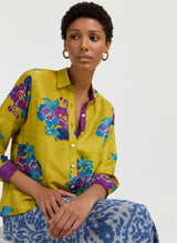 Shirts Lisa Corti Bella Habutai Silk Shirt Green Gold Apoella