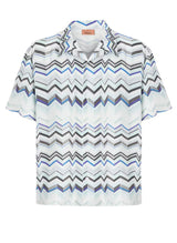 Shirts Missoni Bowling Shirt in Viscose with Light Blue Zigzag Print Apoella