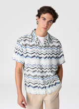 Shirts Missoni Bowling Shirt in Viscose with Light Blue Zigzag Print Apoella