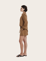Shirts Zeus+Dione Hera Long Sleeve Textured Silk Shirt Tan Apoella