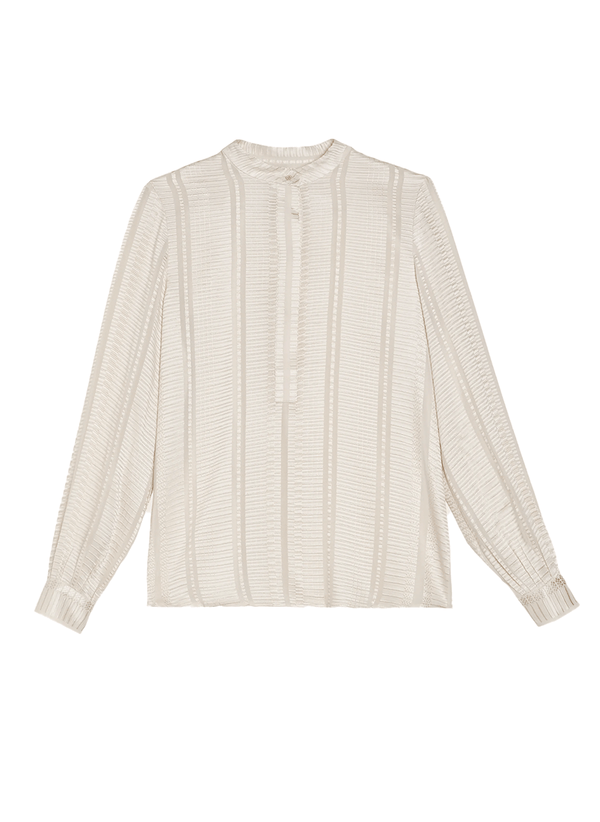 Shirts Zeus n Dione Hera Long Sleeve Textured Silk Shirt Mao Neck Ecru Apoella