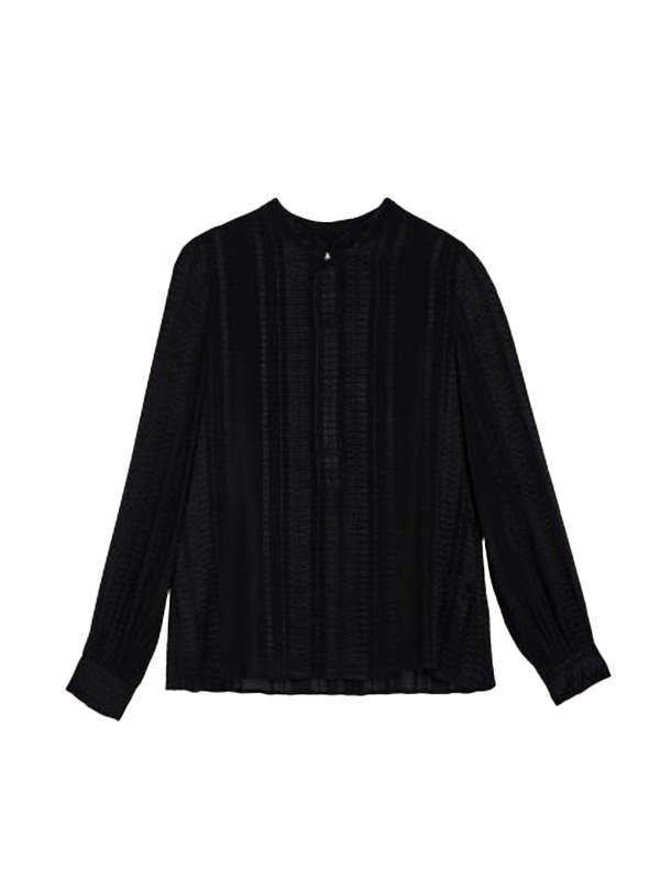 Shirts Zeus n Dione Hera Long Sleeve Textured Silk Top Mao Neck Black 42 / Black Apoella