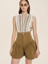 Shirts Zeus n Dione Hera Sleeveless Textured Silk Top Mao Neck Khaki/Ivory Apoella