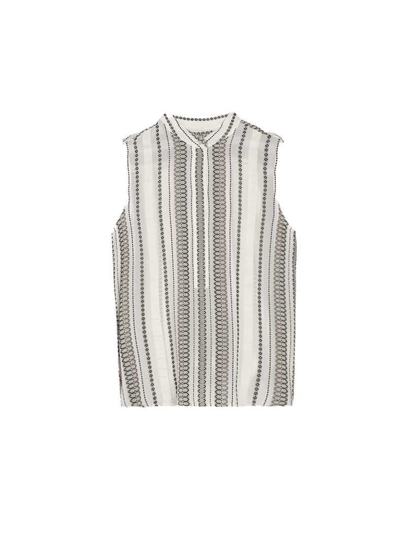 Shirts Zeus n Dione Hera Sleeveless Textured Silk Top Mao Neck Khaki/Ivory Apoella