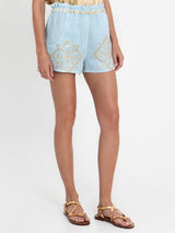 Shorts Greek Archaic Kori Lefkada Elastic Waist Shorts Ciel/Gold Apoella