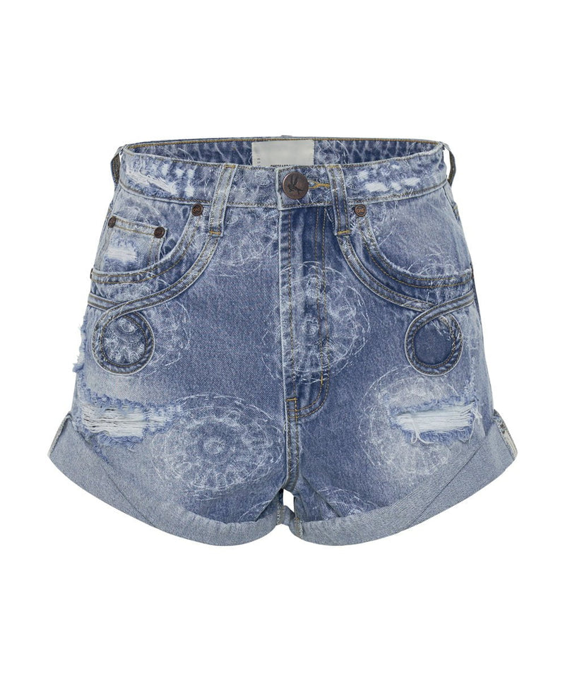 Shorts One Teaspoon Bandit High Waist Denim Shorts Misty Cymatic Denim / 24 Apoella