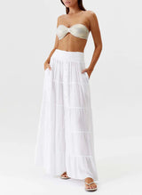 Skirts Melissa Odabash Dee Shirred Buttoned Skirt White Apoella