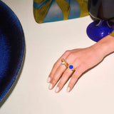 Neon Blue Crystal Ring Gold Plated