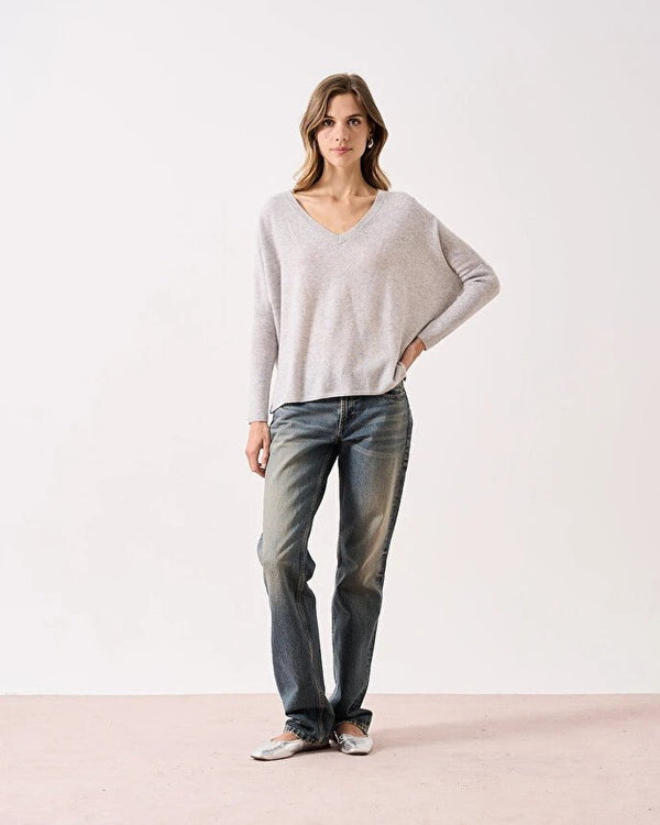 Sweater Absolut Cashmere Camille V Neck Sweater Light Heather Grey Apoella