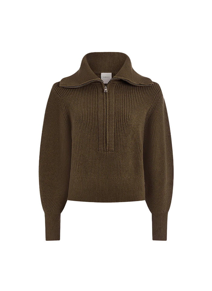 Sweater Varley Maura Half Zip Rib Knit Sweater Olive Night Apoella