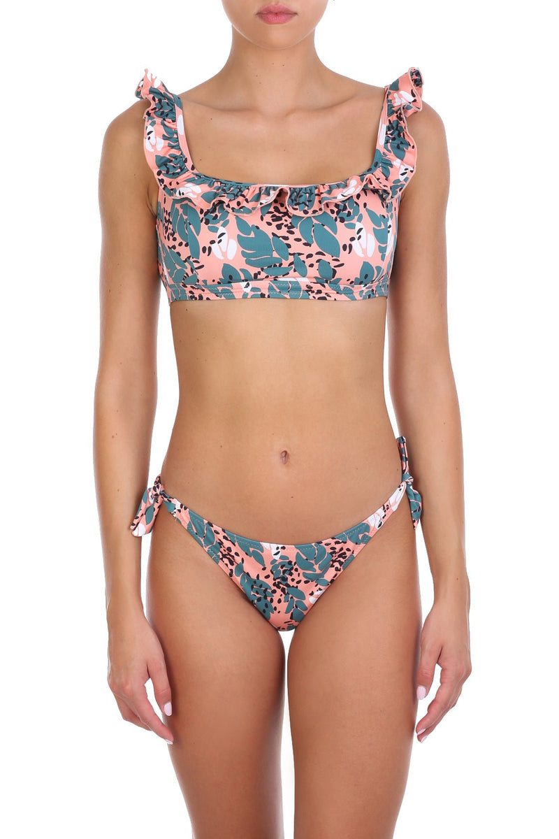 Swimwear Emmanuela Swimwear Georgia Athletic Ruffled Bikini Peach/Green Leaves Peach Green Leaves / S Apoella