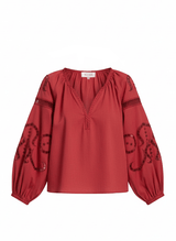 Tops Ancient Kallos Iphigenia Cut Embroidered Long Sleeve Top Rasberry Apoella