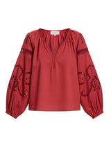 Tops Ancient Kallos Iphigenia Cut Embroidered Long Sleeve Top Rasberry Apoella