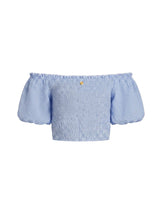 Tops APOELLA Annie Puff Sleeve Smocked Top Striped Blue Apoella