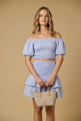 Tops APOELLA Annie Puff Sleeve Smocked Top Striped Blue Apoella