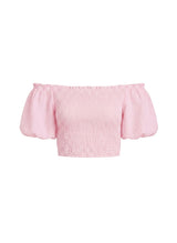 Tops Apoella Annie Puff Sleeve Smocked Top Striped Pink Apoella