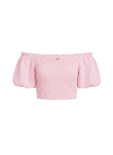Tops Apoella Annie Puff Sleeve Smocked Top Striped Pink Apoella