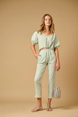 Tops APOELLA Iliana Puff Sleeve Cropped Shirt Mint Apoella