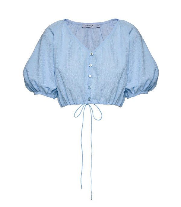 Tops Apoella Iliana Puff Sleeve Cropped Shirt Sky Apoella