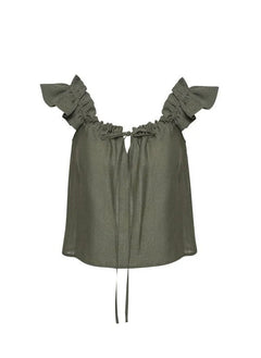 Tops Apoella Koko Ruffle Linen Top Khaki Apoella