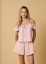 Tops Apoella Koko Ruffle Linen Top Pink Apoella